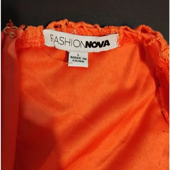 Fashion Nova Vibrant Coral (Orange/Pink) Lace Romper Size Large - Picture 8 of 8